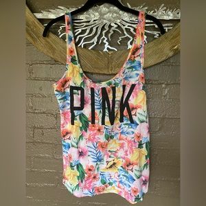 Pink Tropical Print Low Back Tank 🏝like new Condition 🌺